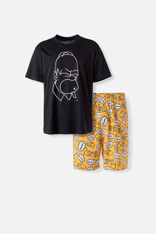 Card slide image -  PIJAMA DE LOS SIMPSON NEGRA Y AMARILLA CON PANTALÓN CORTO PARA HOMBRE