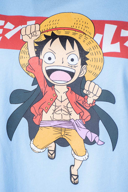  CAMISETA DE ONE PIECE AZUL CUELLO REDONDO PARA MUJER
