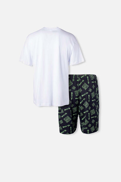  PIJAMA DE ONE PIECE NEGRA Y BLANCA CON PANTALÓN CORTO PARA HOMBRE