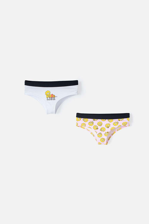 Card slide image -  PACK X2 PANTIES DE LOS SIMPSON BLANCO Y ROSADO CON PRETINA ELÁSTICA PARA MUJER