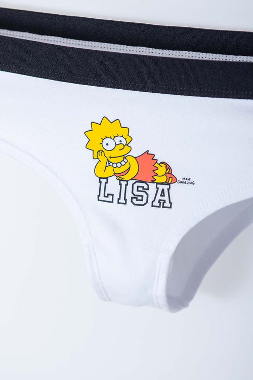 Card slide image -  PACK X2 PANTIES DE LOS SIMPSON BLANCO Y ROSADO CON PRETINA ELÁSTICA PARA MUJER