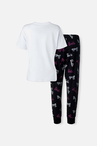  PIJAMA DE BARBIE BLANCA Y NEGRA DE PANTALÓN LARGO PARA MUJER