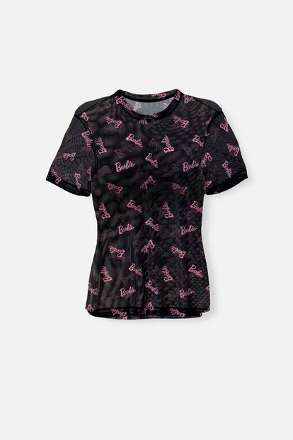  CAMISETA DE BARBIE NEGRA CUELLO REDONDO PARA MUJER