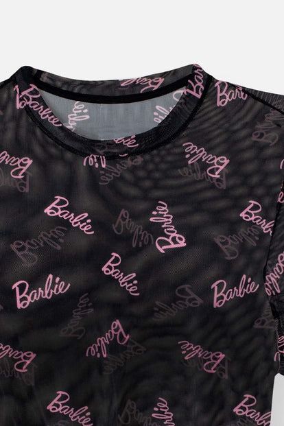  CAMISETA DE BARBIE NEGRA CUELLO REDONDO PARA MUJER