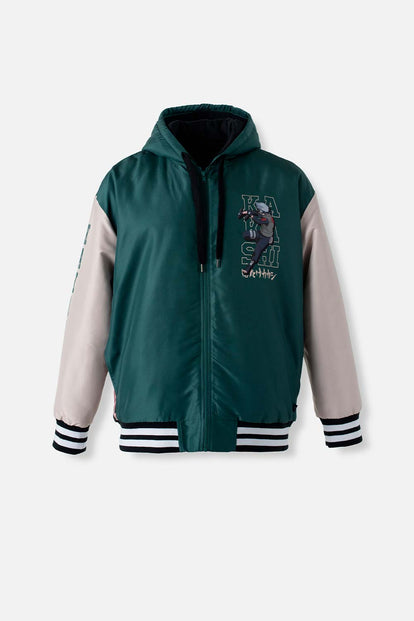  CHAQUETA DE NARUTO CON CIERRE Y CHOMPA VERDE Y MARFIL PARA HOMBRE