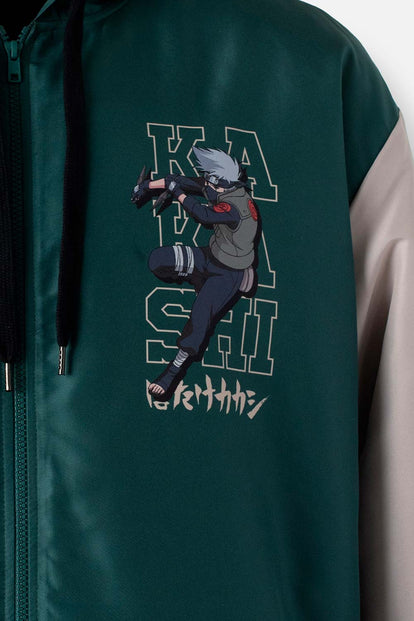  CHAQUETA DE NARUTO CON CIERRE Y CHOMPA VERDE Y MARFIL PARA HOMBRE