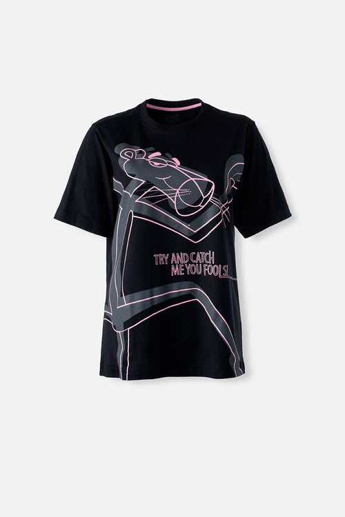 Card slide image -  CAMISETA DE LA PANTERA ROSA MANGA CORTA NEGRA PARA MUJER
