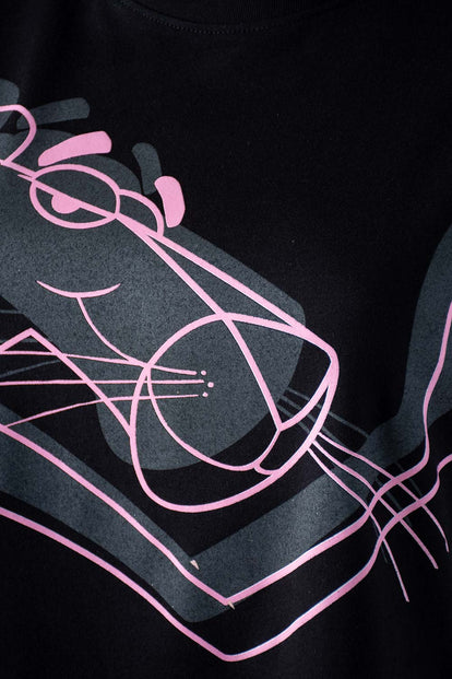  CAMISETA DE LA PANTERA ROSA MANGA CORTA NEGRA PARA MUJER