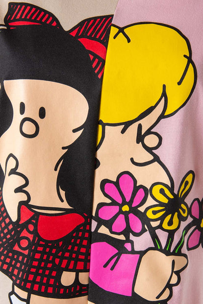  CAMISETA DE MAFALDA MANGA CORTA CAQUI Y ROSADO PARA MUJER