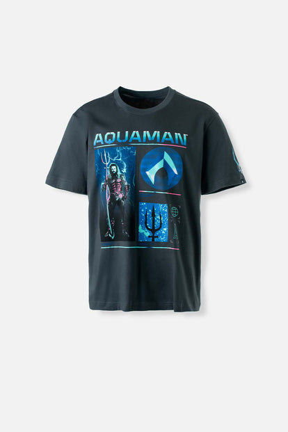  CAMISETA DE AQUAMAN GRIS MANGA CORTA PARA HOMBRE