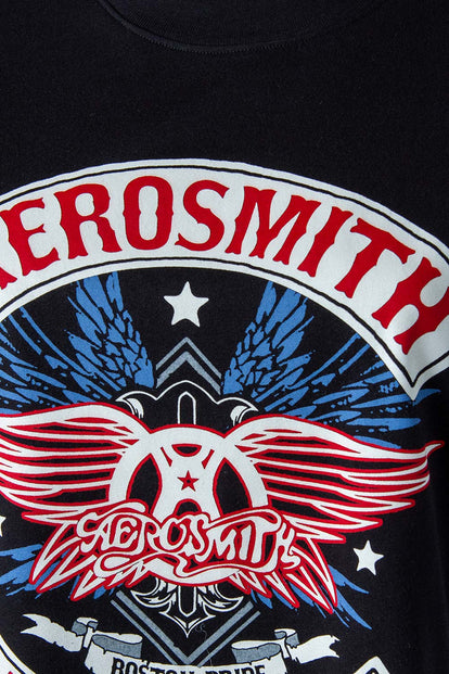  CAMISETA DE AEROSMITH NEGRA MANGA CORTA PARA MUJER