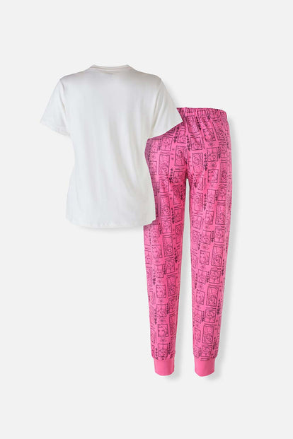  PIJAMA DE NARUTO MARFIL Y ROSADA DE PANTALÓN LARGO PARA MUJER