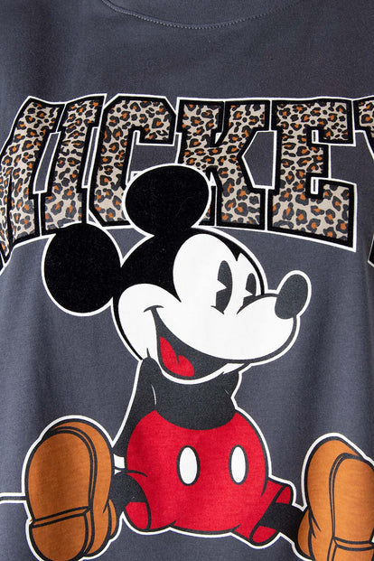  CAMISETA DE MICKEY MOUSE MANGA CORTA GRIS PARA MUJER