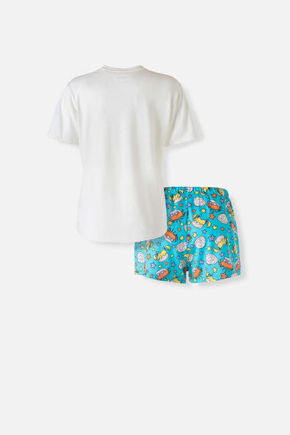  PIJAMA DE LOS RUGRATS MARFIL Y AZUL DE SHORT PARA MUJER