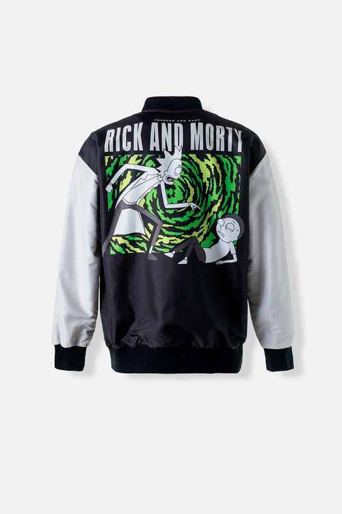 Card slide image -  CHAQUETA DE RICK Y MORTY GRIS Y NEGRA ESTAMPADA PARA HOMBRE