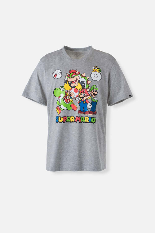 Card slide image -  CAMISETA DE SUPER MARIO GRIS JASPE MANGA CORTA PARA HOMBRE
