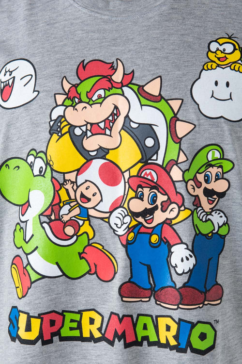 Card slide image -  CAMISETA DE SUPER MARIO GRIS JASPE MANGA CORTA PARA HOMBRE