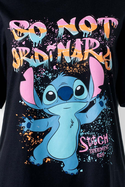  CAMISETA DE STITCH NEGRA ESTAMPADA EN FRENTE PARA MUJER