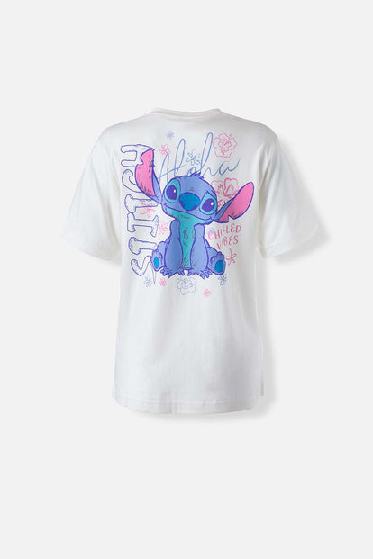  CAMISETA DE STITCH MARFIL ESTAMPADA EN POSTERIOR PARA MUJER