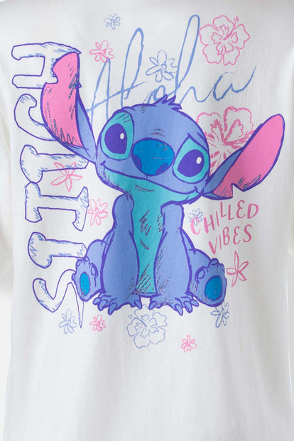  CAMISETA DE STITCH MARFIL ESTAMPADA EN POSTERIOR PARA MUJER