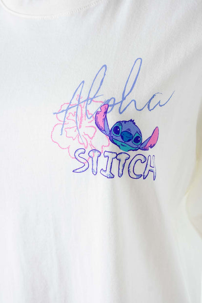  CAMISETA DE STITCH MARFIL ESTAMPADA EN POSTERIOR PARA MUJER