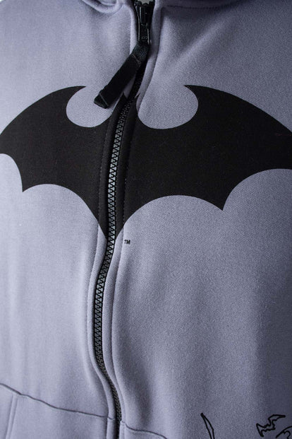  BUZO DE BATMAN CON CIERRE Y CAPUCHA GRIS PARA HOMBRE