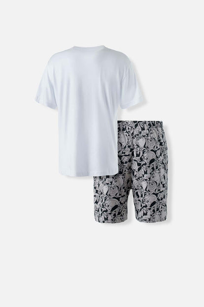  PIJAMA DE LOS LOONEY TUNES BLANCA Y GRIS DE PANTALÓN CORTO PARA HOMBRE