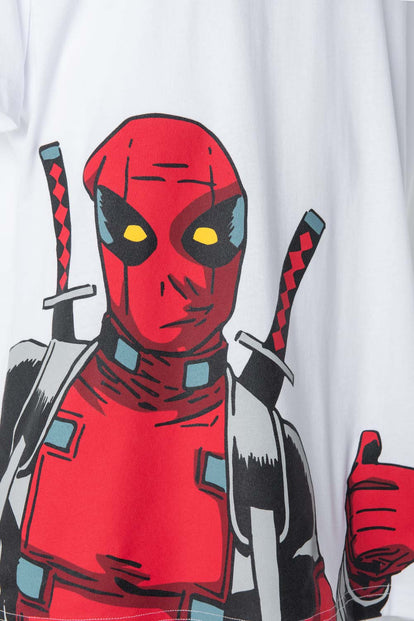  PIJAMA DE DEADPOOL BLANCA Y ROJA DE PANTALÓN CORTO PARA HOMBRE