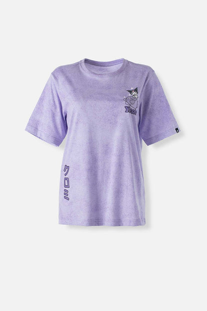  CAMISETA DE KUROMI LILA JASPEADO MANGA CORTA PARA MUJER