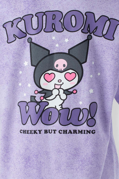  CAMISETA DE KUROMI LILA JASPEADO MANGA CORTA PARA MUJER