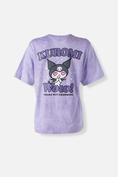  CAMISETA DE KUROMI LILA JASPEADO MANGA CORTA PARA MUJER