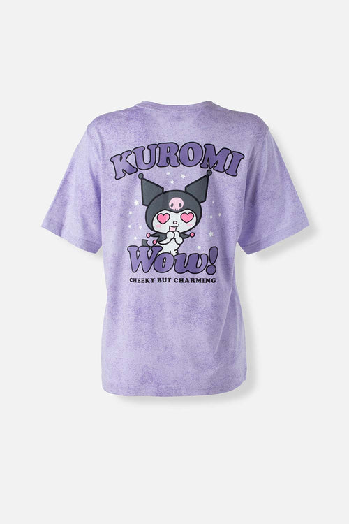 Card slide image -  CAMISETA DE KUROMI LILA JASPEADO MANGA CORTA PARA MUJER