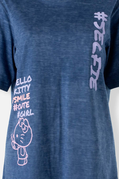  CAMISETA DE HELLO KITTY AZUL MANGA CORTA PARA MUJER