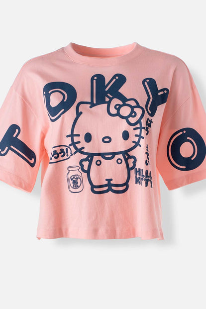  CAMISETA DE HELLO KITTY MANDARINA MANGA CORTA PARA MUJER