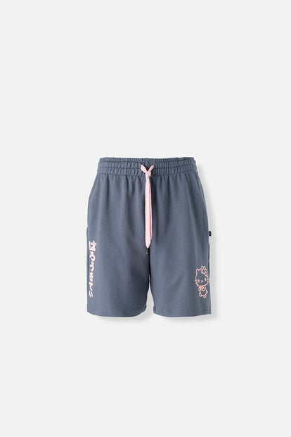  SHORT DE HELLO KITTY GRIS CON PRETINA ELÁSTICA PARA MUJER