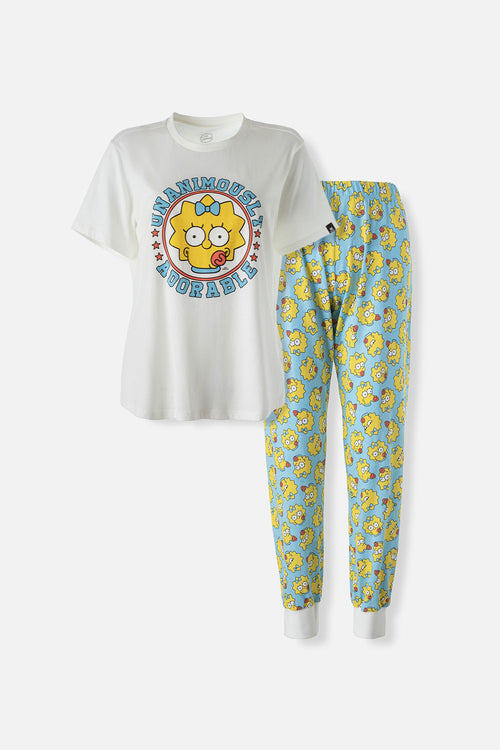 Card slide image -  PIJAMA DE LOS SIMPSON BLANCA Y AZUL DE PANTALÓN LARGO PARA MUJER