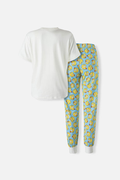  PIJAMA DE LOS SIMPSON BLANCA Y AZUL DE PANTALÓN LARGO PARA MUJER