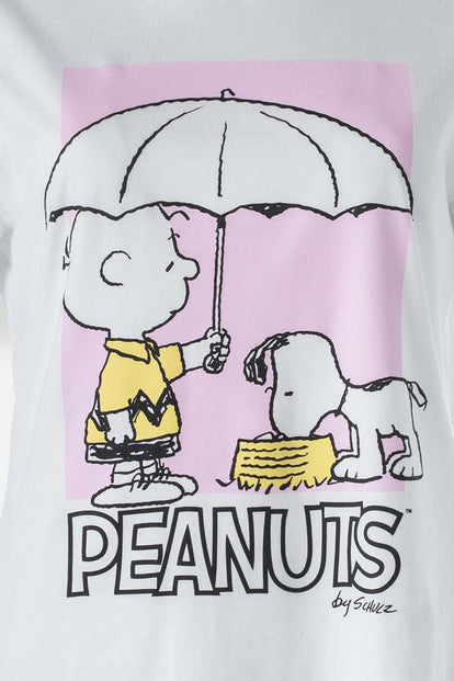  CAMISETA DE SNOOPY MANGA CORTA BLANCO Y LILA PARA MUJER