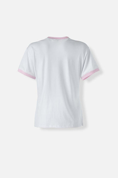  CAMISETA DE SNOOPY MANGA CORTA BLANCO Y LILA PARA MUJER