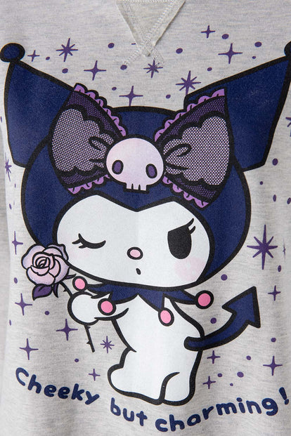  BUZO DE KUROMI CERRADO GRIS JASPE PARA MUJER