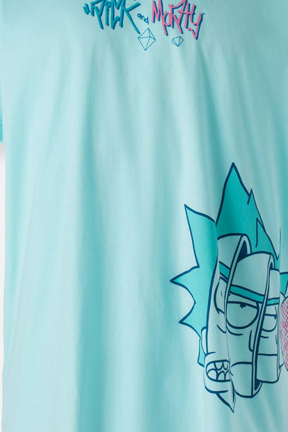  CAMISETA RICK Y MORTY VERDE AZUL ESTAMPADA PARA HOMBRE