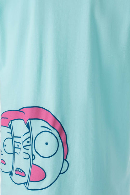  CAMISETA RICK Y MORTY VERDE AZUL ESTAMPADA PARA HOMBRE