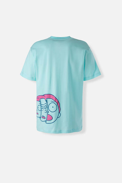  CAMISETA RICK Y MORTY VERDE AZUL ESTAMPADA PARA HOMBRE