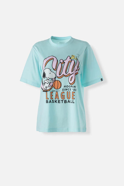  CAMISETA DE SNOOPY MANGA CORTA AZUL PARA MUJER