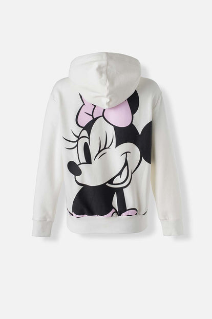  BUZO DE MINNIE MOUSE CON CIERRE Y CAPUCHA MARFIL PARA MUJER