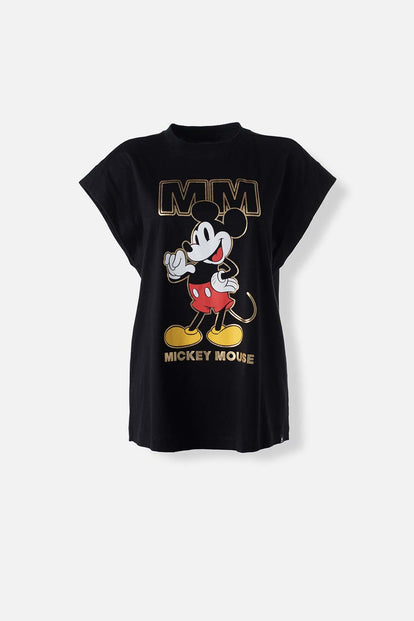  CAMISETA DE MICKEY MOUSE MANGA CORTA NEGRA PARA MUJER