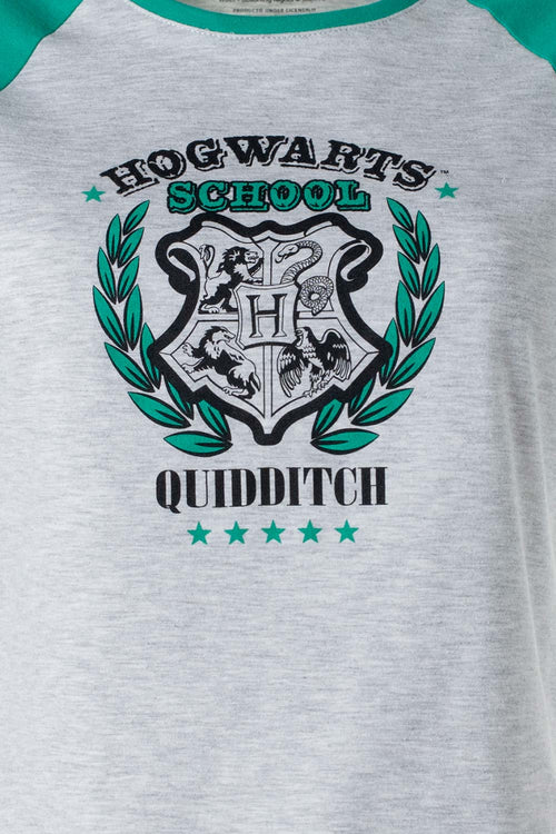 Card slide image -  CAMISETA DE HARRY POTTER VERDE Y GRIS JASPE CON BLOQUES DE COLOR EN MANGAS PARA MUJER