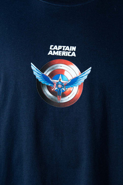  CAMISETA DEL CAPITÁN AMÉRICA AZUL OSCURA MANGA CORTA PARA HOMBRE