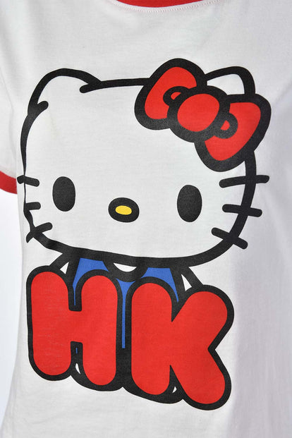  CAMISETA DE HELLO KITTY MANGA CORTA MARFIL PARA MUJER