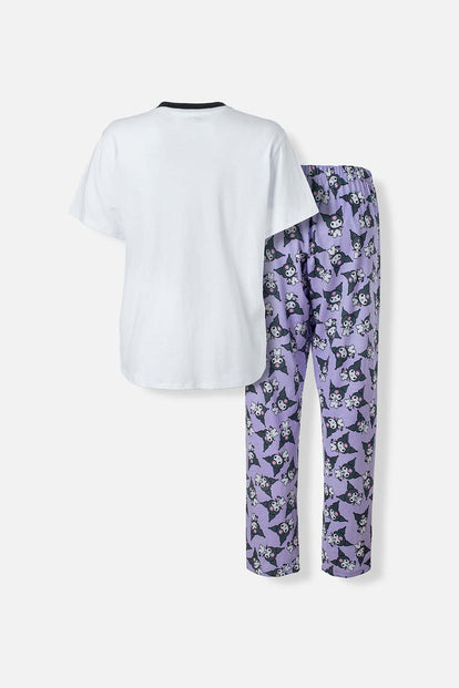  PIJAMA DE MY MELODY & KUROMI BLANCA Y MULTICOLOR DE PANTALÓN LARGO PARA MUJER